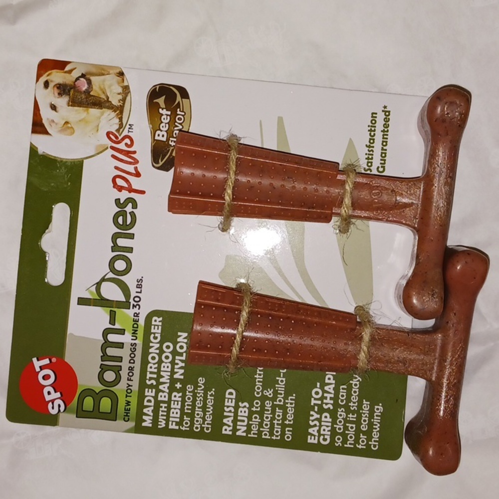 2 dog chew toys sticks artificial bone. Bam-bones plus. Up to 30 pounds. NIP